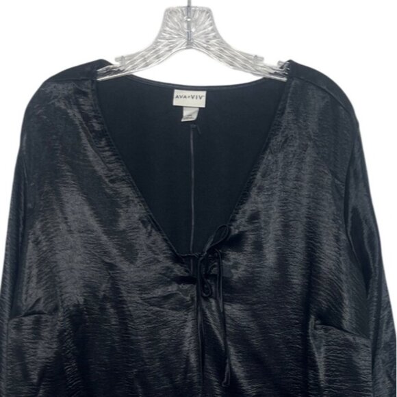 Ava & Viv Black Satin Shirt Blouse Womens XXL Black New WOT Plus Size - Picture 3 of 6